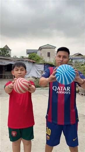 Messi makes a save using banana leaves.