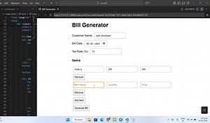 A bill generator web page can be a simple tool for creating invoices or receipts. It typically allows users to input details like items, quantities, prices, and customer info, then generates a printable bill. I'll provide a basic implementation using HTML, CSS, and JavaScript. This is a client-side solution—no server needed. You can copy-paste the code into a file (e.g., bill-generator.html) and open it in a browser. Key Features Input fields for bill details (e.g., customer name, items, prices)