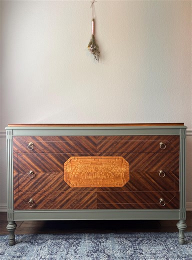 Art Deco Burled Veneer Dresser – 1930s Cactus Green Refinished Wood - Etsy