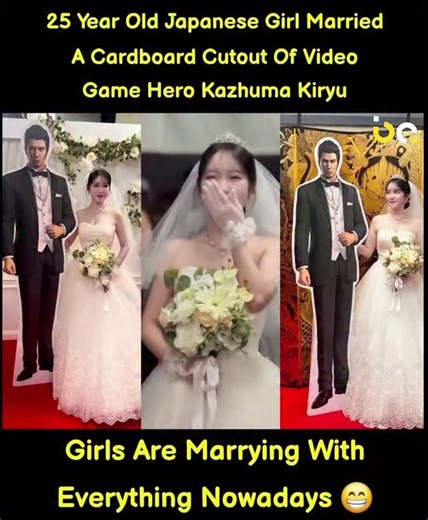 N Singh on Instagram: "A 25-year-old woman in Japan has gone viral after officially marrying a cardboard cutout of video-game hero Kazuma Kiryu. The unconventional ceremony has sparked online debate about evolving relationship norms and the growing acceptance of non-traditional bonds in modern society. #JapanNews #LifestyleBuzz #ViralStory #KazumaKiryu #UnconventionalLove"
