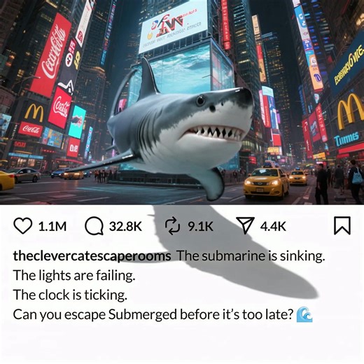 🌊 SUBMERGED 🌊 An Underwater Escape Room Experience 🚨 Warning: Oxygen levels are dropping. Your submarine has gone dark. Water is seeping in. And you have 60 minutes to escape… or be lost to the depths. 🔎 Solve critical puzzles ⚙️ Restore failing systems ⏱️ Beat the clock before the pressure wins This is not just an escape room — it’s a race for survival. 👉 Perfect for: • Friends & families • Date nights • Team building • Thrill-seekers who want something intense 🎟️ Book now before time run