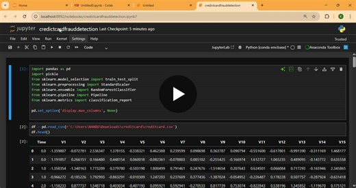 #codsoft #datascience #machinelearning #python #creditcardfrauddetection #classificationmodel #mlprojects #github #projectshowcase #internship #codsoft #artificialintelligence | Kanchukatla Tanusri