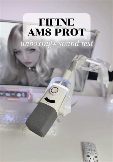 Unboxing the FIFINE AM8 PROT and I’m obsessed!! XLR/USB dynamic mic, 48kHz/24-bit audio, boom arm, RGB and sound — all fully customizable through the Fifine Genie app. All in one box. Sound test is at the end, don’t skip 🤍 Get yours via the link in bio @Fifine Gaming @Kristal_fifine #fifineam8prot #fifine #micunboxing #desksetup #streamingsetup​​​​​​​​​​​​​​​​