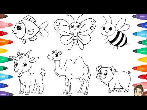 Drawing and Coloring Animals and Insects 🐟🐝🐖 Cute Animal Drawing and Coloring for Kids | Kids Art