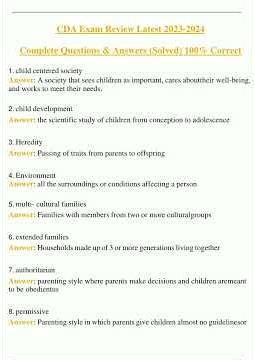 CDA Exam Review Latest 20232024 Complete Questions Answers Solved 100 Correct