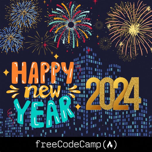 101 reactions | Woohoo, it's 2024! Wishing everyone a very happy and prosperous New Year!  Thank you to @EstefaniaCassN for creating this festive gif. | Freecodecamp | Facebook