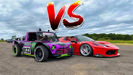 Ferrari 458 Spider Gets Schooled by Twin-Hayabusa Mini Pickup Frankentruck