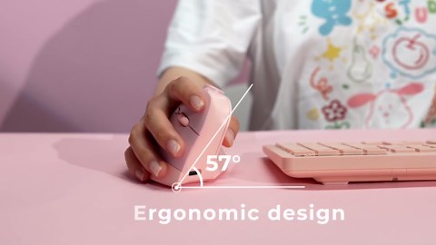 seenda Ergonomic Mouse Wireless, MOU-302 Bluetooth Vertical Mouse Rechargeable, Ergo Optical Mice with 1000/1600/2400 DPI, Volume Knob, 3 Multi-Device Connectivity for Computer/PC/Laptop/Mac, Pink