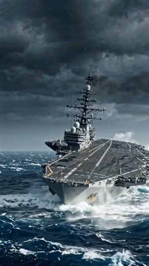 Naval aircraft ship rolling in Atlantic Ocean