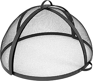 Sunnydaze Round Fire Pit Spark Screen Cover - Easy-Opening Outdoor Fire Pit Screen - Heavy‑Duty Steel Metal Mesh - 32" Diameter