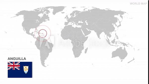 Anguilla Map Video, highlighted in world map with national flag and borders, perfect for presentations, travel, education, geography, and global studies.