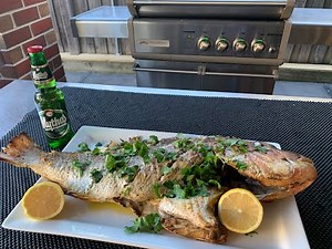 Greek Style BBQ Snapper (3.5kg) grilled on the CrossRay BBQ by Jack The Greek