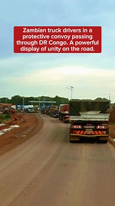 Zambian truck drivers in a protective convoy passing through DR Congo. A powerful display of unity on the road. 🇿🇲❤️🇨🇩 #Trucking #Africa #ConvoyLife | Kelly Muwana