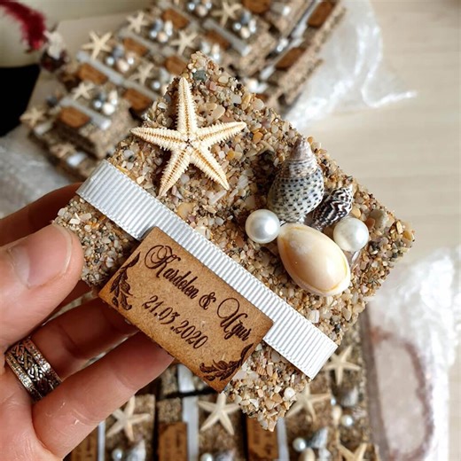 Personalized Beach Wedding Favors – Rustic Wooden Box With Sea Shells, Sand, Starfish - Etsy