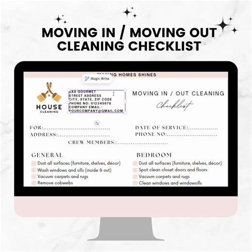 Move in / Out Cleaning Checklist, Editable House Moving Cleaning Template, Cleaning Service Business, Printable Cleaning Canva Template - Etsy