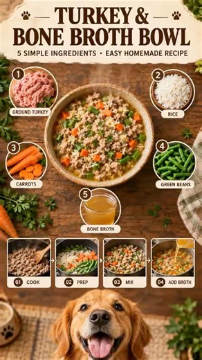 5-Ingredient Turkey & Bone Broth Bowl | Easy Homemade Dog Food 🐾 #dog #dogs #dogrecipes #doglove