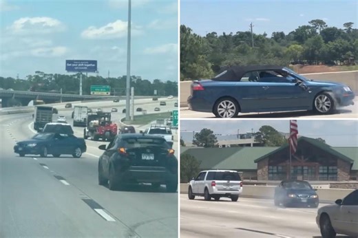 Wild video shows towed car swinging around highway — with terrified driver inside:  ‘Like a scene from Fast & Furious’