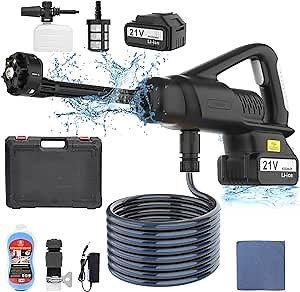 Cordless Pressure Washer, Portable Power Cleaner with 21V Battery & Charger, 6-in-1 Nozzle, 16 ft Hose, for Car Washer/Garden/Outdoor/Fence/Floor Cleaning