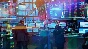 Stock Market Data Analysis in Modern Financial Trading Office with Multiple Screens, 4k video