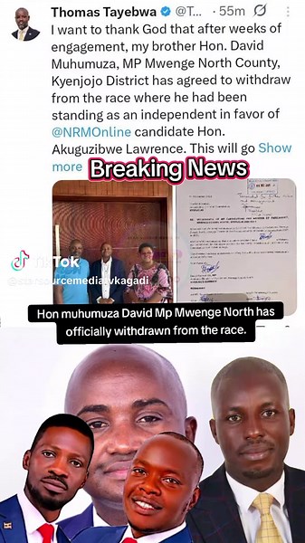 Hon muhumuza David Mp Mwenge North has officially withdrawn from the race. @Bobi Wine #foryoupage❤️❤️ #starsourcemediatv #protestvote