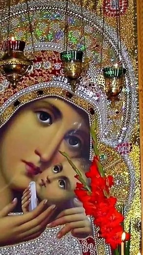 Close-Up of Ornate Religious Icon with Blessing Gesture