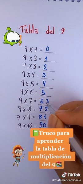 Truco para aprender la tabla de multiplicación del 9 😃