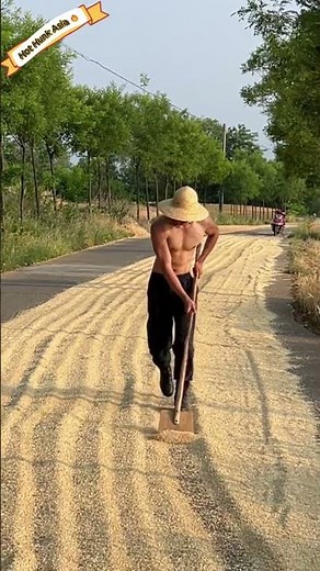 Handsome Muscle Man with Six-Pack Abs Sweeps the Yard Shirtless | Fit Guy Workout