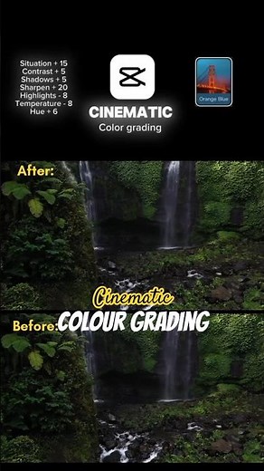 Cinematic Waterfall Colour Grading Tutorial 🌊 | CapCut Orange Blue Filter Edit