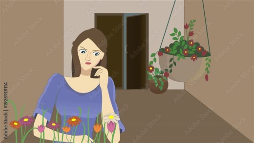 Thinking Girl Illustration – Calm Reflective Loop Animation