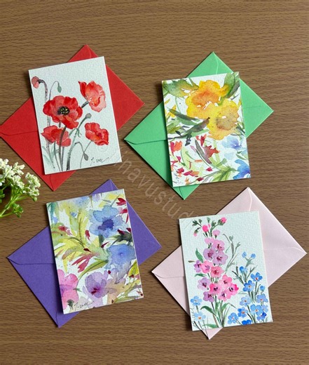 Hand Painted Spring Flowers Watercolor Mini Note Card Set, Handmade Botanical Floral Art Stationery - Etsy UK