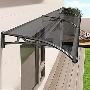 Awning for Door Entrance, Window Awnings Exterior with Aluminum Bracket, UV, Rain & Snow Protection, Durable Polycarbonate Canopy for Entrance, Balcony, Garage, Gray 60x100cm/24x39in