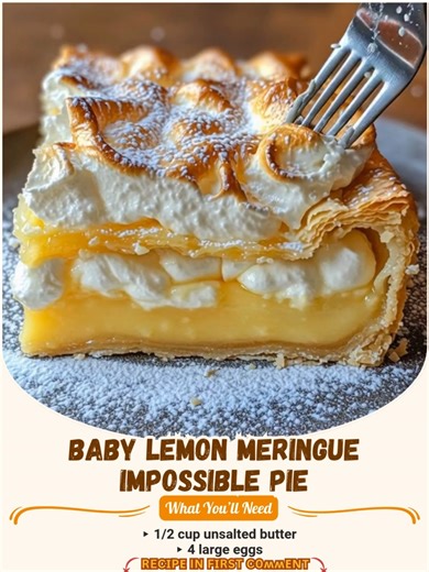 Fluffy, zesty, and melt-in-your-mouth magic this Baby Lemon Meringue Impossible Pie is pure citrus bliss 🍋 🧂 Ingredients: ▸ 1/2 cup unsalted butter ▸ 4 large eggs ▸ 1 cup sugar...👇💬 #LemonMeringueLove #ImpossiblePieMagic #MiniDessertsDelight | Easy Trending Recipes