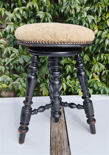 Antique Victorian Piano Stool – 19th Century Ebonized Music Stool – Upholstered Adjustable Seat C.1870–1900 - Etsy