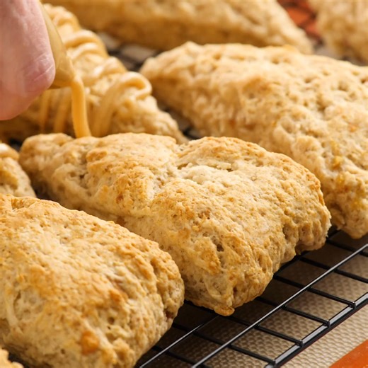 ➡️COMMENT the word RECIPE, and I will DM you the clickable link to the recipe! Caramel Apple Scones are the most delicious scones recipe. They are apple scones drizzled with caramel icing. https://www.recipegirl.com/caramel-apple-scones/ | RecipeGirl