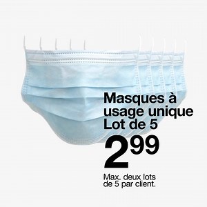 Nous avons fait fabriquer une très grande quantité de masques de toutes sortes. Nos masques en papier sont arrivés. Ils sont destinés à un usage unique. Vous pouvez dès maintenant les acheter dans nos magasins. Très bientôt, nous proposerons également des masques en 100 % coton, lavables en machine. Des modèles basiques, de couleur ou avec un joli imprimé. Tous offrent un ajustement optimal et sont fabriqués avec des matériaux de bonne qualité. Des masques pour tout le monde. Et pourtant, au pri