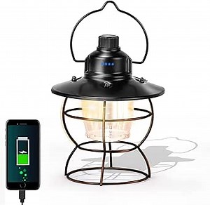 LED Vintage Lantern, Rechargeable Camping Lantern with Three Modes Lights, Outdoor Led Lantern with USB Charging Port, Portable Hanging Camping Lanterns for Table, Camp, Party, Home