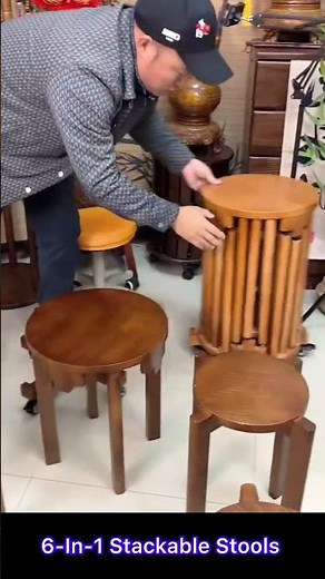 6 In 1 Solid Wood Stackable Stools with Universal Wheels Base