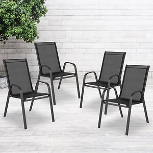 Emma Oliver 4 Pack Black Outdoor Stack Chair with Flex Comfort Material - Patio Stack Chair, Metal