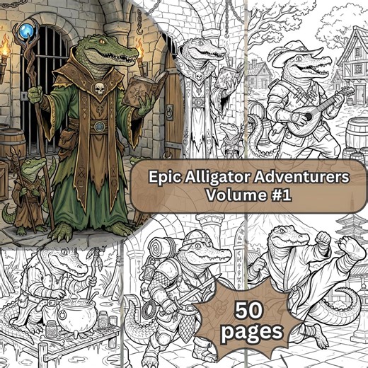 Adult Coloring Book Alligator | Adorable Fantasy Animal Line Art PDF | Digital Download Printable Pages | Procreate Coloring Hobby - Etsy
