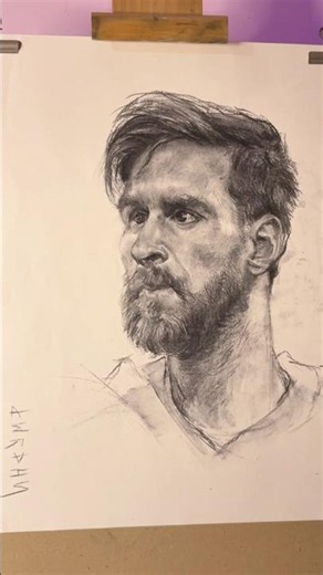 Lionel Messi in charcoal |Portrait drawing #artshorts #lionelmessi #portraitart