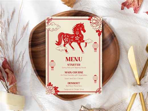 Chinese Menu Template, 2026 Horse New Year, Lunar New Year 2026, Chinese Celebration, Printable Download Electronic - Etsy