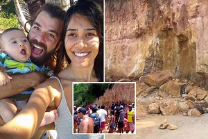 Couple & baby crushed to death by collapsing cliff as mum tried to shield son