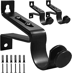 Adjustable Curtain Rod Brackets,Fits up to 1 inch, 1-1/8 inch Rods,Extendable Heavy Duty Curtain Rod Holder for Wall, Set of 3, Black