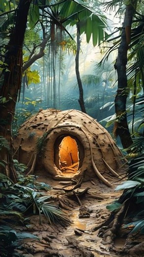 Building a Mud Cabin in the Jungle | Primitive Survival Shelter with Hand Tools #building #build