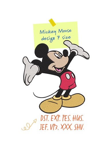 Mickey Mouse Embroidery Design, Cute Disney Character Embroidery Machine File - 7 Sizes, Digital Download - Etsy