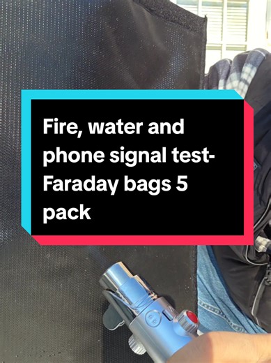 Replying to @twotothehead Faraday bag test. Fire test with torch, water test, sinking under water!!! Phone signal test. You have to leave your phone inside for a minute then it does its job after left over signal is gone!