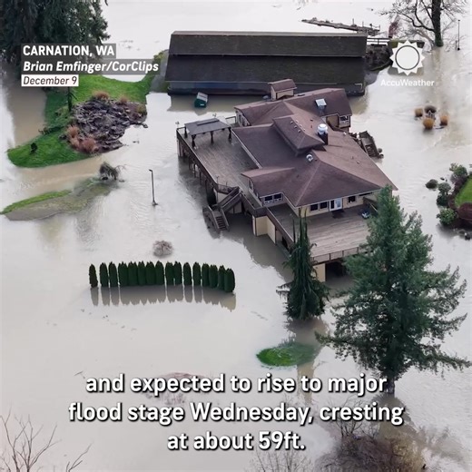 Drone video shows flooding along the Snoqualmie River in Washington after heavy rain from back-to-back atmospheric river events. | AccuWeather