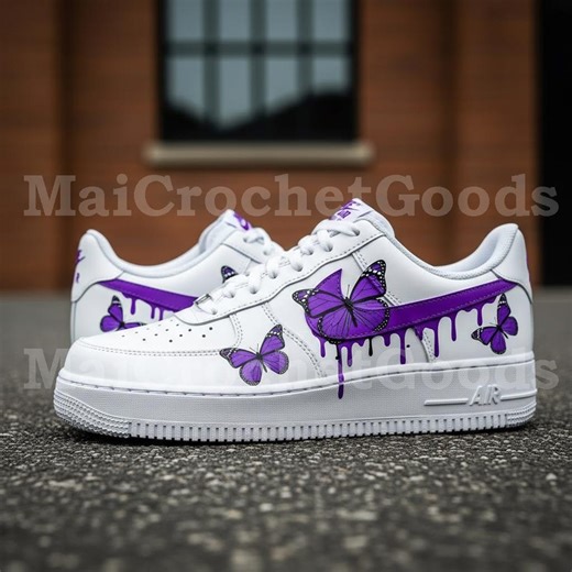 Custom Air Force 1 Purple Butterfly Sneakers, Hand Painted Drip Street Art Shoes - Etsy