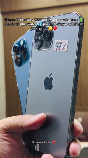 iPhone 12 Pro Max 256GB PTA approve battery 🔋 health 85 plus water 💦 pack All okay available