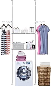 Skywin Over The Washer Storage Shelf - Easy to Assemble Laundry Storage, Laundry Shelf for Over Washer or Dryer with Adjustable Height and Width, No Drill Required